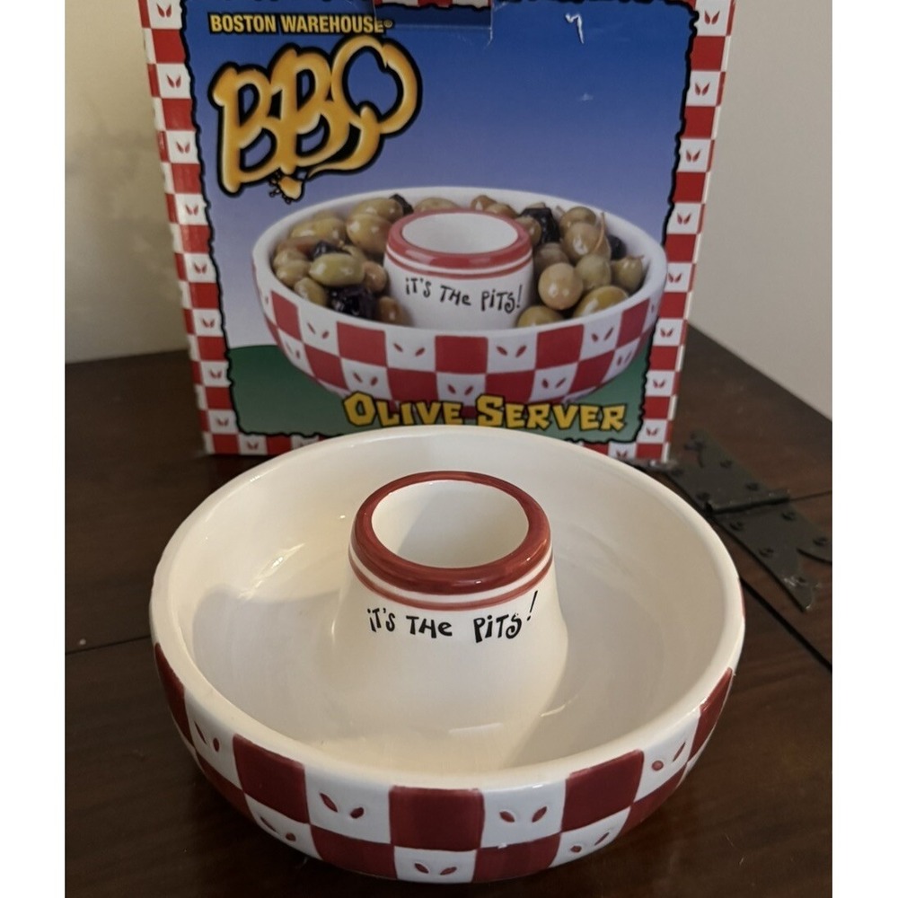 Rare‎ Vintage VTG Boston Warehouse BBQ Olive Server Ceramic Pottery Bowl NEW